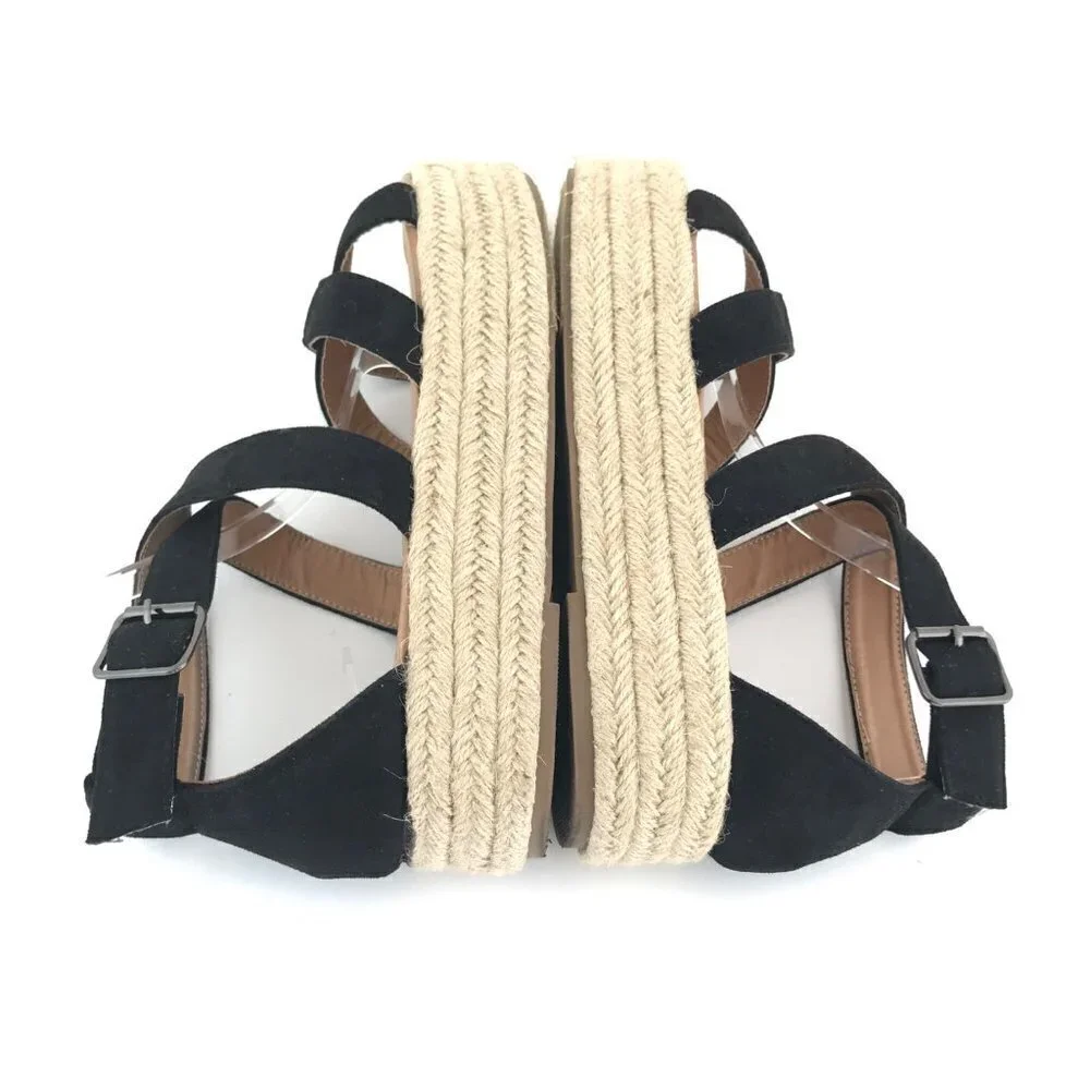 Bonnibel Black Faux Suede Ankle Strap Espadrilles Size 10